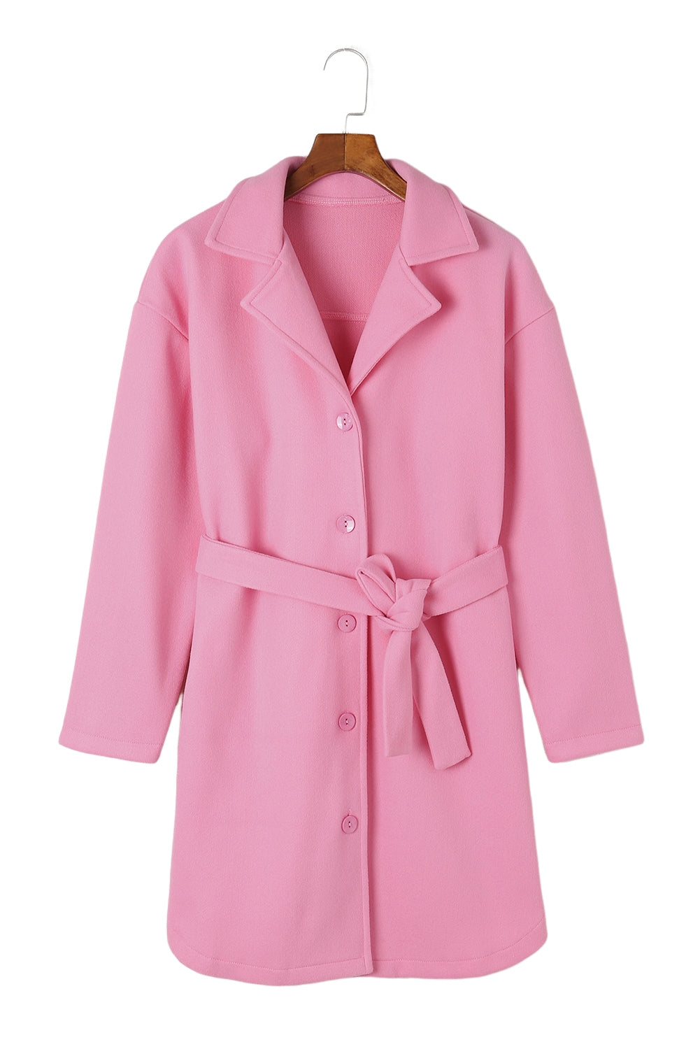 Manteau boutonné de couleur unie rose avec cravate