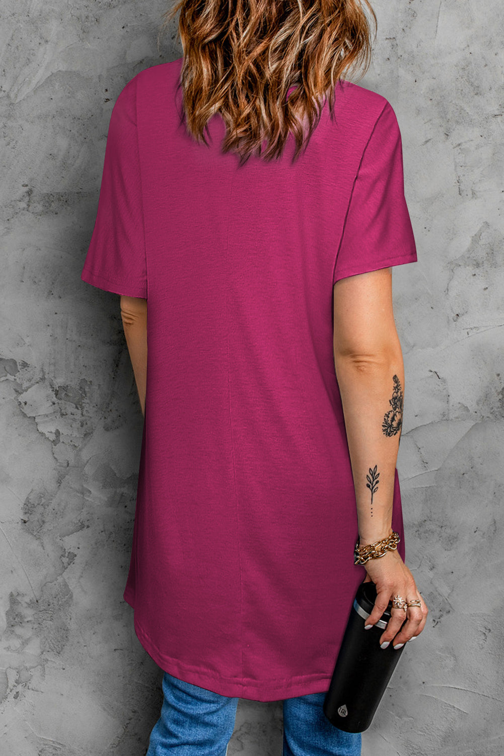 Side Pockets Short Sleeve Tunic Top