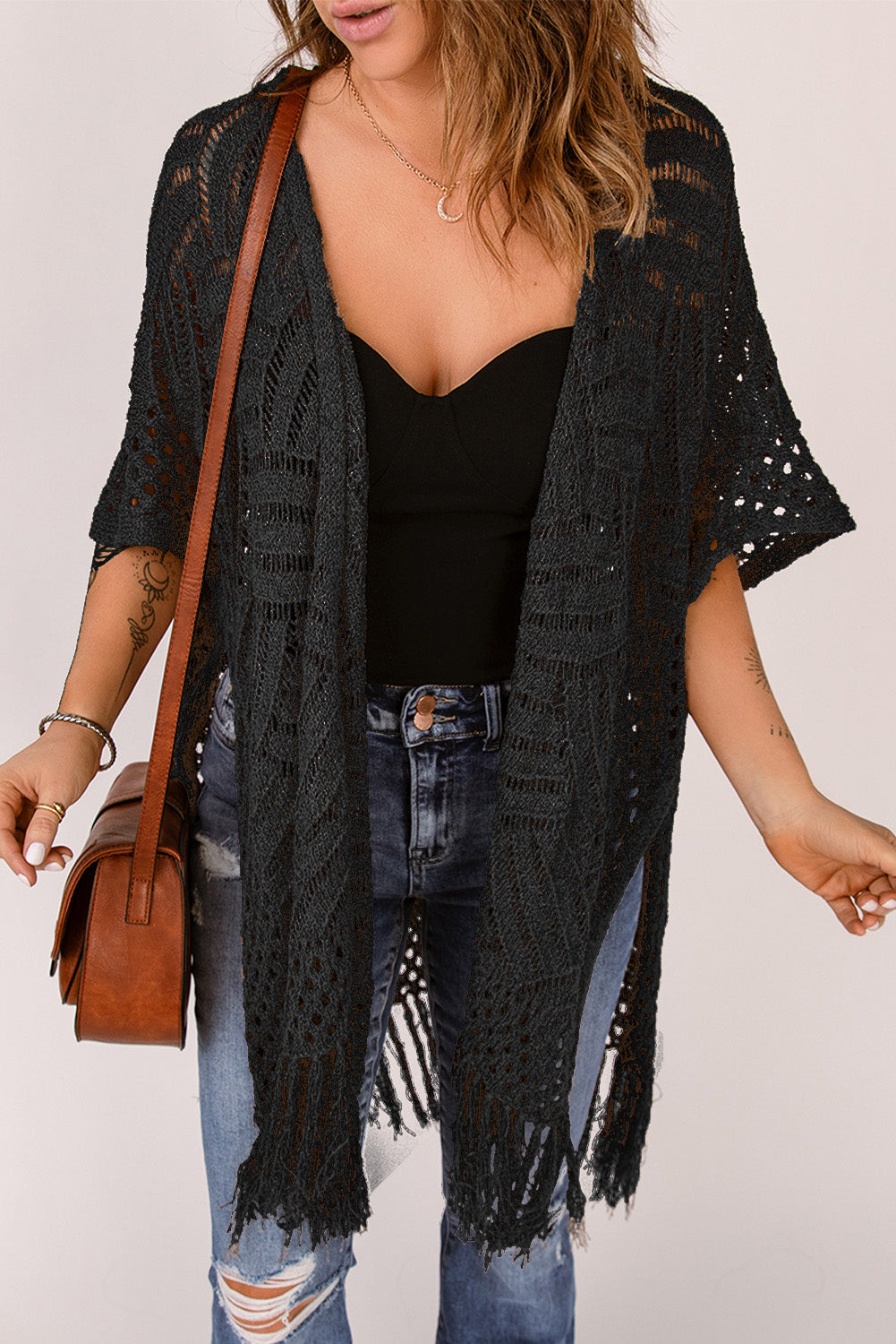 Loose Knitwear Kimono with Slits