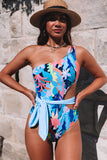 Asymmetric Cutout Belted One-piece Swimwear