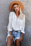 Striped V Neck Pocket Long Sleeve Top