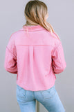 Pink Turn-Down Collar Pockets Shirt Jacket