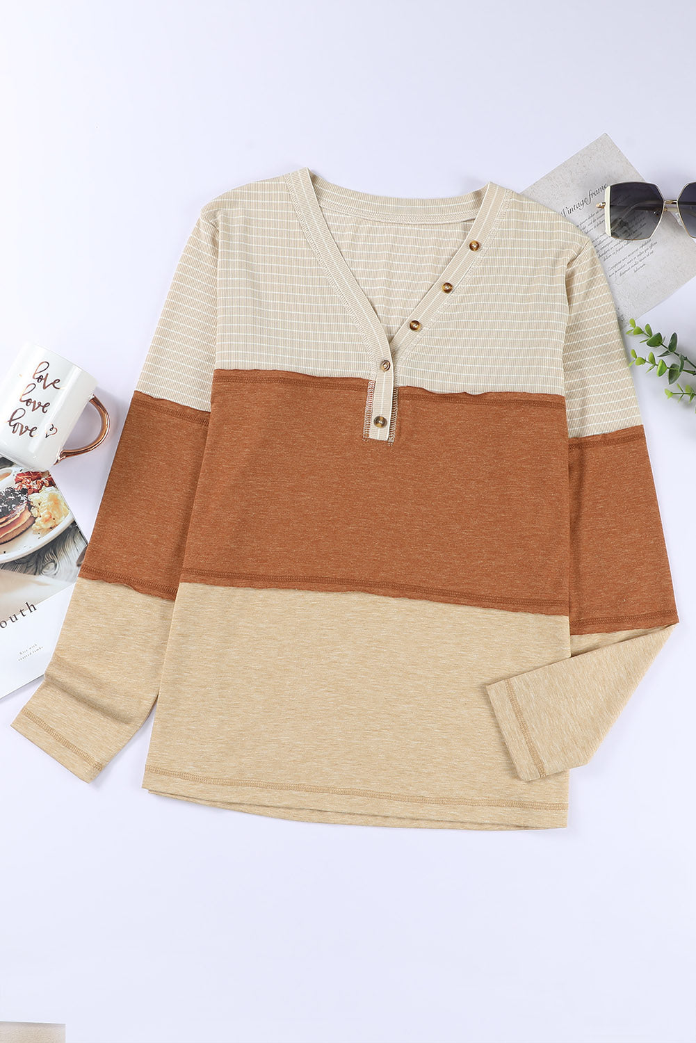 Striped Color Block Henley Top