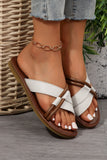 White Criss Cross PU Leather Flat Slippers