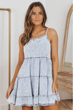 Sky Adjustable Straps Tiered Ruffle Denim Dress