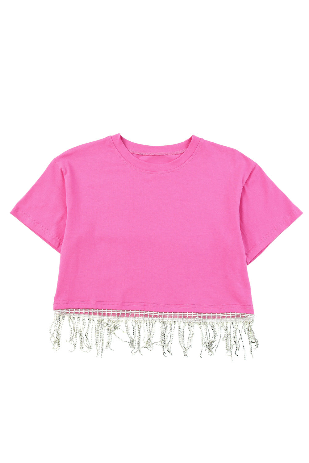 Rhinestone Fringe Short Sleeve Crop Top