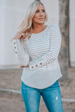 Striped Lace Buttons Splicing Long Sleeve Top