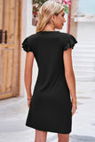 Round Neck Ruffle Sleeve Wrap Hem Dress