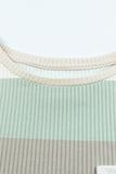 Striped Colorblock Ribbed Knit Top with Pocket