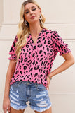 Leopard Notch Neck Bubble Sleeve Blouse