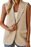 Single Button Pocketed Lapel Vest Blazer