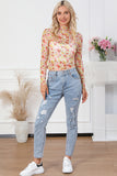 Floral Lettuce Hem Long Sleeve Top