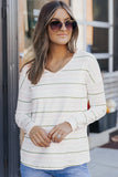 Long Sleeve V Neck Striped Print Top