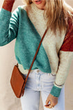 Colorblock Ribbed Trim Round Neck Sweater