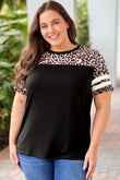 Sequin Striped Patchwork Short Sleeve Plus Size T Shirt