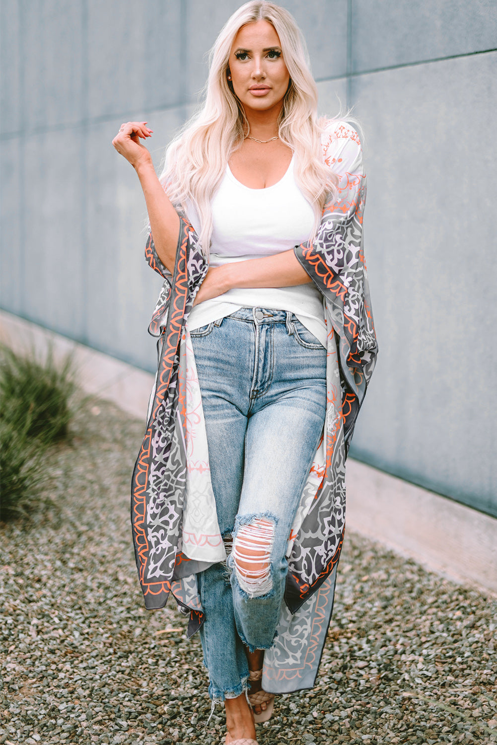 Mandala Fashion Print Half Sleeve Kimono