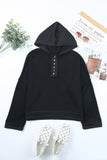 Khaki Casual Button Solid Patchwork Trim Hoodie