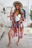 Kimono de plage rose à imprimé floral Boho