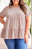 Pink Plus Size Eyelet Pattern Ruffle Sleeve Babydoll Top