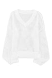 Hollow Out Knitted Loose Fit V Neck Sweater