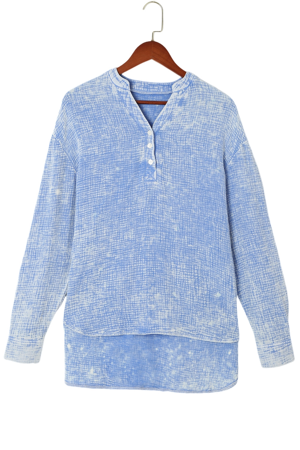 Haut Henley ample texturé froissé bleu ciel