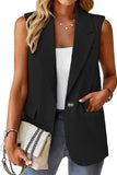 Single Button Pocketed Lapel Vest Blazer