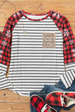 Christmas Plaid Striped Patchwork Long Sleeve Top