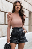 Puff Sleeve Suede Bodysuit