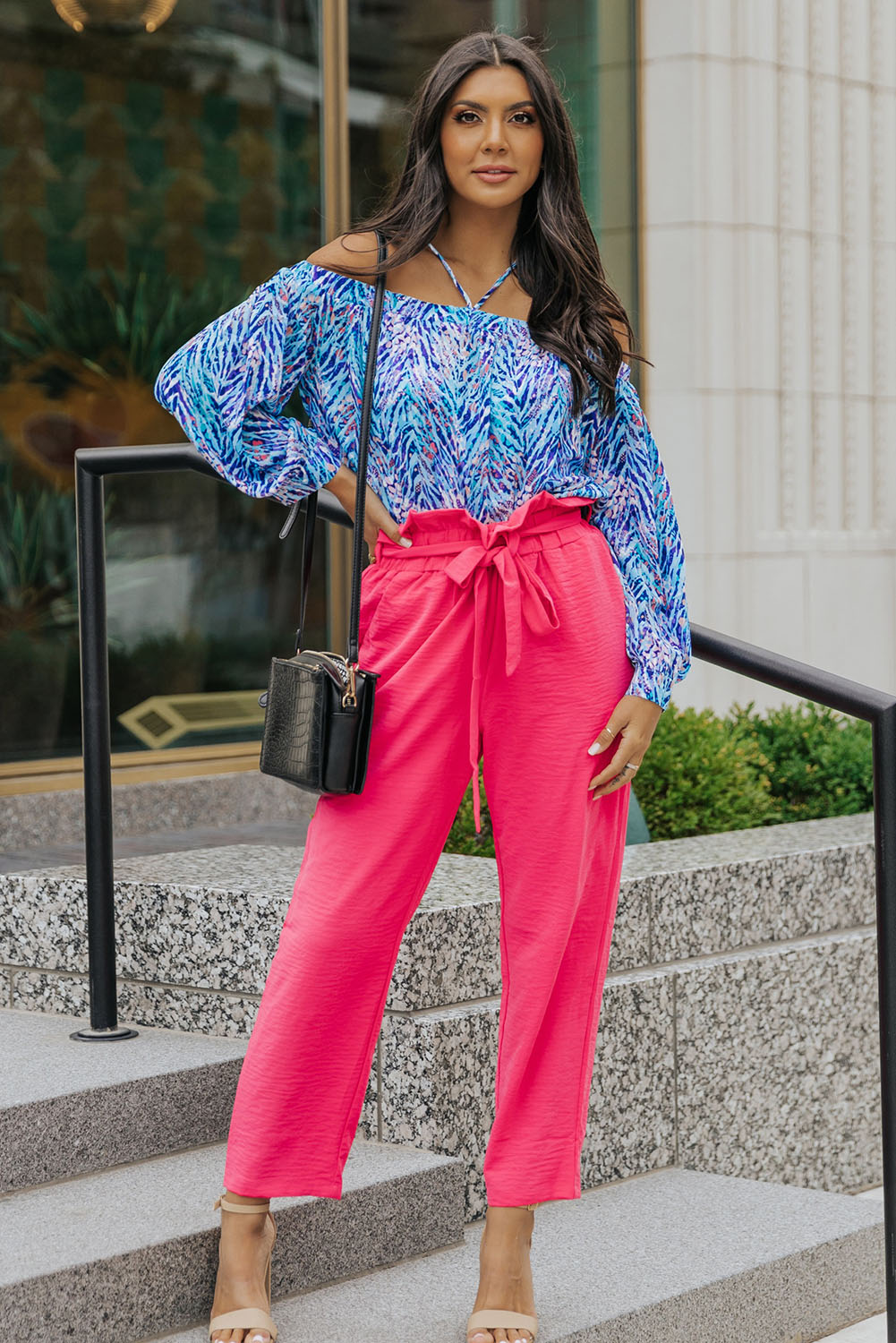 Allover Print Halter Neck Off Shoulder Blouse