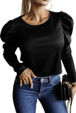 Solid Puff Sleeve Ribbed Knit Top