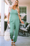 Shirred High Waist Sleeveless V Neck Jumpsuit