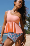 Asymmetric Peplum Top and Floral Panty Tankini Set