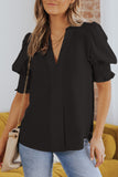 Solid Color Half Sleeve V Neck Blouse