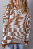 Khaki Striped Turtleneck Loose Sweater