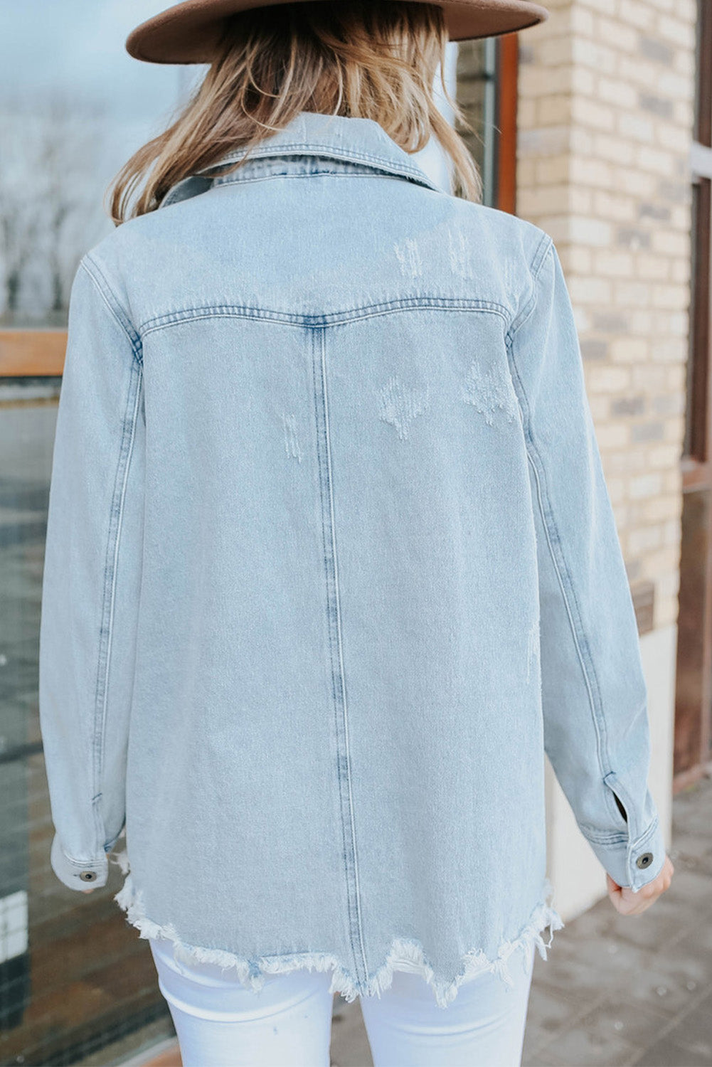 Flap Pocket Buttoned Raw Hem Denim Jacket