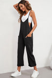 Rose Red Black Pocketed Adjustable Spaghetti Strap Straight Leg Jumpsuit