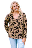 Leopard Split Joint V Neck Long Sleeve Top