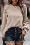 Khaki Lace Long Sleeve Textured Pullover