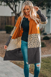 Colorblock Leopard Print Patchwork Knit Cardigan