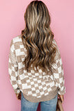 Gray Checkered Print Drop Shoulder Round Neck Sweater