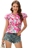 Ruffle Flutter Sleeve Floral Print Blouse