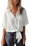 Textured Knotted Button-up Half Sleeve Shirt