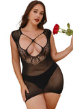 Plus Size Lace Mesh Cutout Chemise