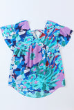 Abstract Print V Neck Flutter Sleeve Blouse