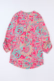 Rose - Blouse à Imprimé Paisley et Col en V à Manches Roulées de Grande Taille