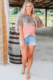 Leopard Sequin Colorblock Patchwork Short Sleeve Top