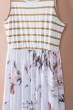 Striped Floral Print Sleeveless Maxi Dress with Pocket