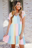 Stripe Color Block Ruffled T-shirt Dress