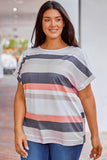 Plus Size Striped Colorblock Print T-shirt