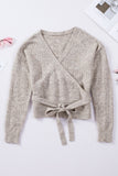 Wrap V Neck Back Tie Knit Sweater